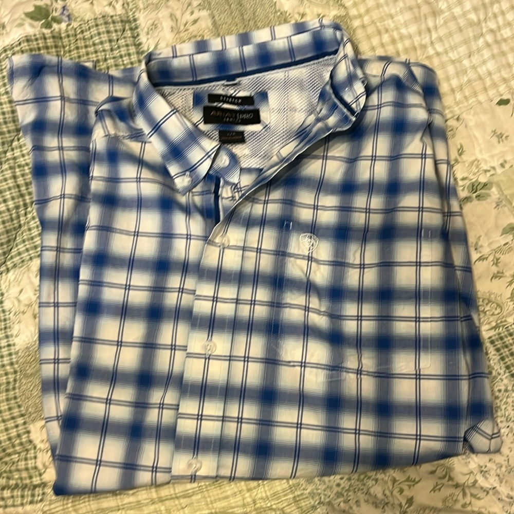 Area, blue checkered, pro series, short sleeve large dress shirt